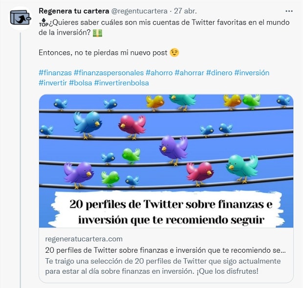 Tuit de promoción de mi artículo sobre los mejores perfiles de Twitter Tuit de promoción de mi artículo sobre los mejores perfiles de Twitter